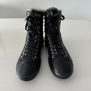 Hugo Boss Leather Rabbit Fur Lined men's boots, Size 44